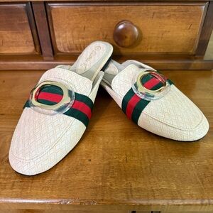 NEW Victoria K mules horse bit style buckle red green stripe size 6 woman’s shoe